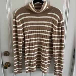 New Talbots Women’s XL Turtleneck Sweater Brown and Cream Striped soft long